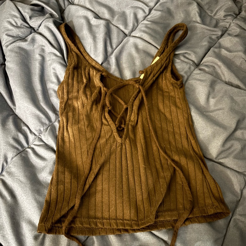 Project social t Black Ribbed Lace-Up Women's Top
